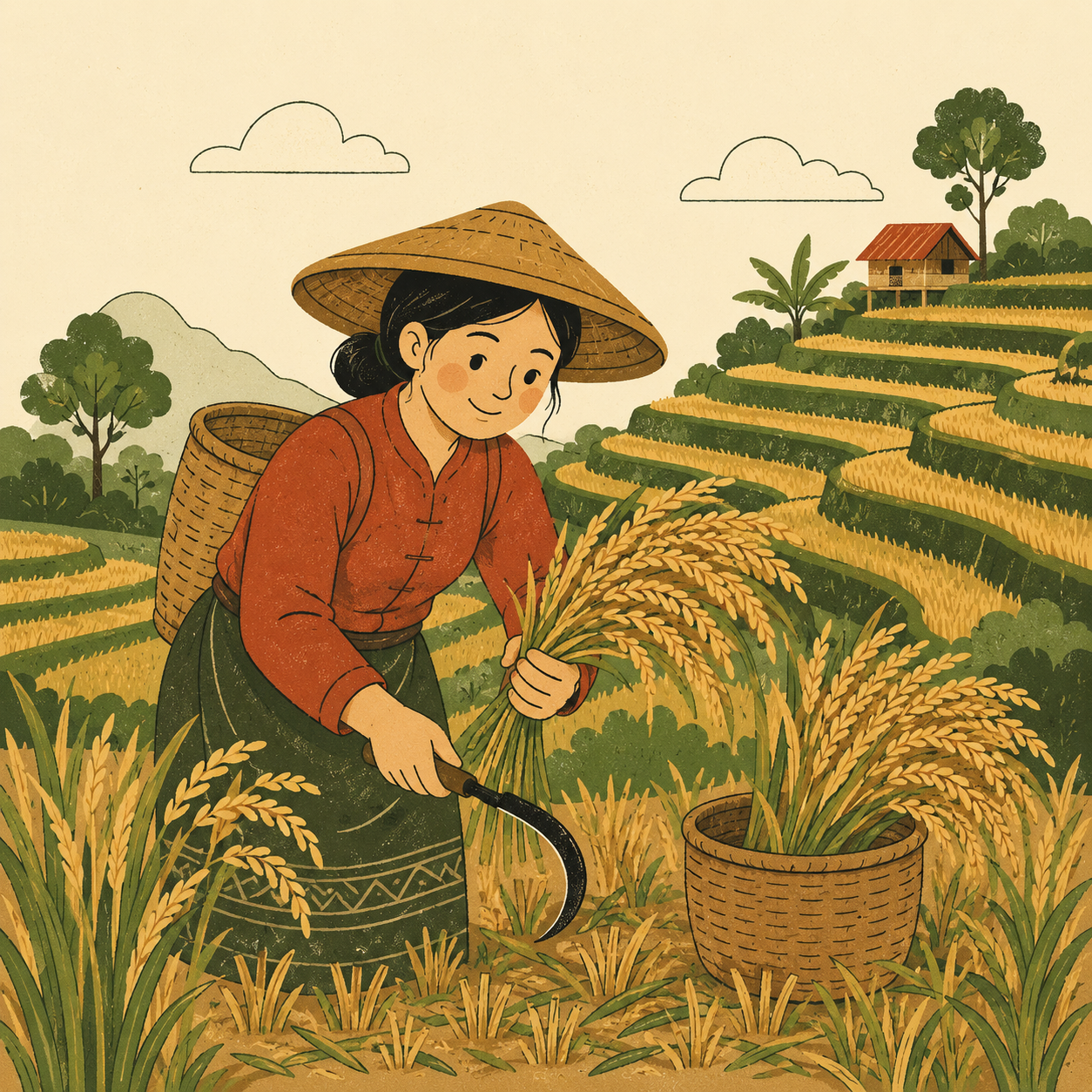 Farmer harvesting golden rice